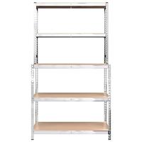 VidaXL Werktafel 5-laags met schappen staal & bewerkt hout zilverkleur - thumbnail