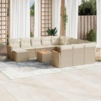13-delige Loungeset met kussens poly rattan beige - thumbnail