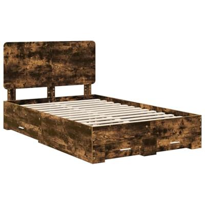 Bedframe met hoofdeinde Gerookt eiken 120 x 190 cm Bewerkt hout