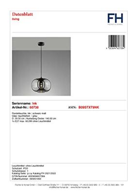 Fischer & Honsel Hanglamp Ink met smoke glas 60738