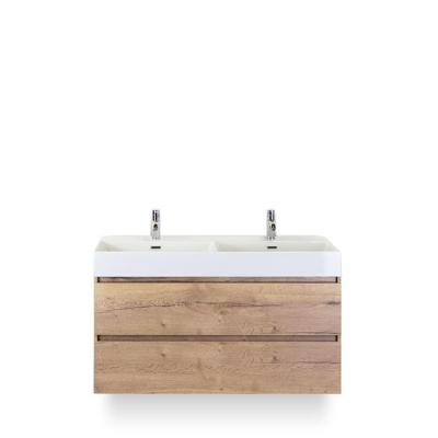Maxx XL Badmeubelset 120 cm - Natuur Eiken - Wastafel Kube Dubbel 2 kraangaten