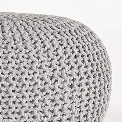 LABEL51 Poef Knitted - Lichtgrijs - Katoen - L LABEL51 Poef Knitted - Lichtgrijs - Katoen - L