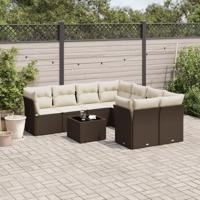 9-delige Loungeset met kussens poly rattan bruin - thumbnail