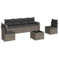 7-delige Loungeset met kussens poly rattan grijs - thumbnail