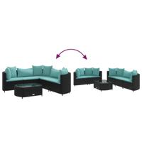6-delige Loungeset met kussens poly rattan zwart - thumbnail