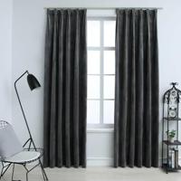 VidaXL Gordijnen verduisterend 2 st met haken 140x175 cm fluweel antraciet - thumbnail