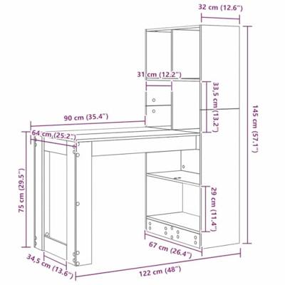 Bureau met plank Oud Hout 122 x 67 x 145 cm Bewerkt hout
