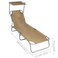 Ligbed inklapbaar met luifel aluminium taupe - thumbnail