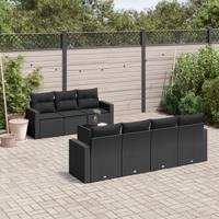 8-delige Loungeset met kussens poly rattan zwart - thumbnail