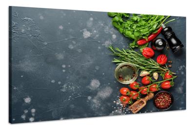 Schilderij - Vers koken, Groente en Kruiden, Premium Print