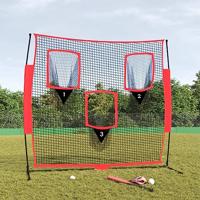VidaXL Honkbalnet draagbaar 183x105x183 cm polyester zwart en rood - thumbnail