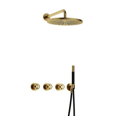 Hotbath Cobber - CW7067 - Inbouw Regendoucheset - Geborsteld Messing PVD - 2 Stopkranen - Thermostatisch - Wandarm 40 cm - Hoofddouche 300 mm - Ronde Handdouche - met M106 - Waterbesparend