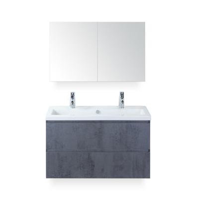Vogue Badmeubelset 100 cm - Greeplijst in kleur - Beton Antrac - Keramische Wastafel Wit 2 kraangaten - met Spiegel