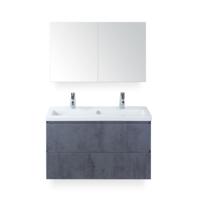 Vogue Badmeubelset 100 cm - Greeplijst in kleur - Beton Antrac - Keramische Wastafel Wit 2 kraangaten - met Spiegel - thumbnail