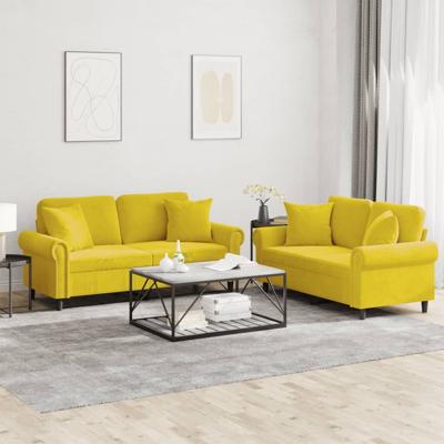 2-delige Loungeset met kussens fluweel geel - thumbnail