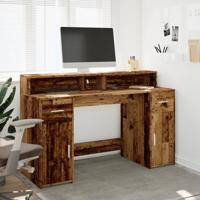 Bureau met LED-verlichting 140x55x91 cm bewerkt hout oud hout - thumbnail