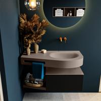 MONDIAZ RIVA 100cm badmeubel onderkast / planchet kleur Urban met 1 lade. Wastafel DULCET rechts 0 kraangaten kleur Smoke. - thumbnail