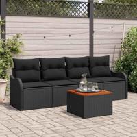 Tuinbankenset met kussen 5 pcs Zwart poly rattan - thumbnail