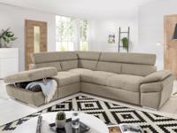 Converteerbare hoekbank ANGITE met longchair links stof zandkleur - thumbnail