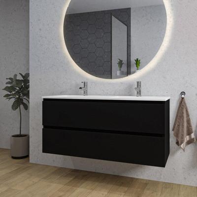 Adema Chaci Badkamermeubelset - 120x46x57cm - 2 keramische wasbakken wit - 2 kraangaten - 2 lades - ronde spiegel met verlichting - mat zwart SW1212777/SW804533/SW161923 Adema Chaci Badkamermeubelset - 120x46x57cm - 2 keramische wasbakken wit - 2 kraangaten - 2 lades - ronde spiegel met verlichting - mat zwart SW1212777/SW804533/SW161923