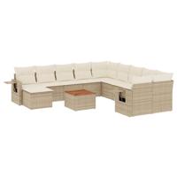 12-delige Loungeset met kussens poly rattan beige - thumbnail