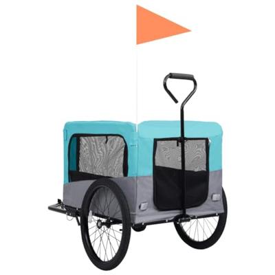 Fietstrailer en hondenwagen 2-in-1 blauw en grijs - thumbnail