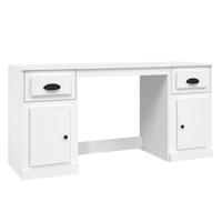 Bureau met kast bewerkt hout wit - thumbnail