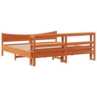 Bedframe met hoofdbord massief grenenhout wasbruin 200x200 cm - thumbnail