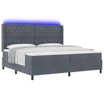 LED Boxspring Bed met Matras Donkergrijs 200 x 200 cm Fluweel