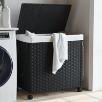 VidaXL Wasmand op wielen 60x35x60,5 cm rattan zwart - thumbnail