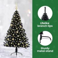 VidaXL Kunstmatig voorverlicht kerstboom met 150 led zwart 150 cm pvc - thumbnail