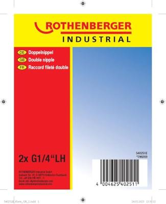Rothenberger Dubbele Nippel R1/4L x R1/4L - ROT540251E ROT540251E Rothenberger Dubbele Nippel R1/4L x R1/4L - ROT540251E ROT540251E