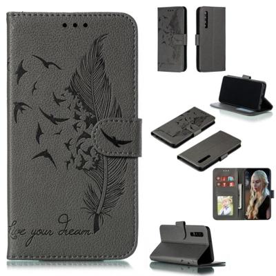 Feather patroon Litchi textuur horizontale Flip lederen draagtas met portemonnee & houder & kaartsleuven voor Huawei P30 (grijs)