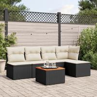 6-delige Loungeset met kussens poly rattan zwart - thumbnail