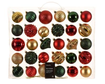 Kerstballen kunststof 30 st.traditioneel
