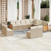 12-delige Loungeset met kussens poly rattan beige - thumbnail