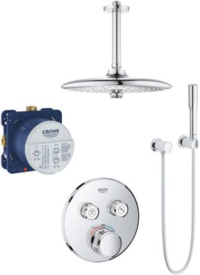 Grohtherm SmartControl 260 Perfect inbouw regendoucheset met 4 straalsoorten en plafondaansluiting Ø26cm chroom