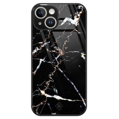iPhone 14 glazen hardcase - Marmer zwart iPhone 14 glazen hardcase - Marmer zwart