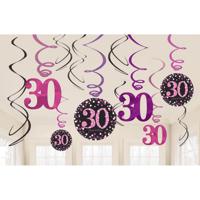 Hangdecoratie 30 jaar stijlvol roze-paars-zwart - thumbnail