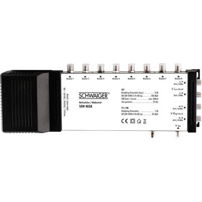 Schwaiger SEW4058 Satelliet multiswitch Ingangen (satelliet): 5 (4 satelliet / 1 terrestrisch) Aantal gebruikers: 8 geschikt voor Quad LNB Schwaiger SEW4058 Satelliet multiswitch Ingangen (satelliet): 5 (4 satelliet / 1 terrestrisch) Aantal gebruikers: 8 geschikt voor Quad LNB