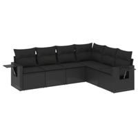 6-delige Loungeset met kussens poly rattan zwart - thumbnail
