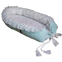 Kinder Hop Babynest Triangles Fluweel/katoen Lichtblauw/wit - thumbnail