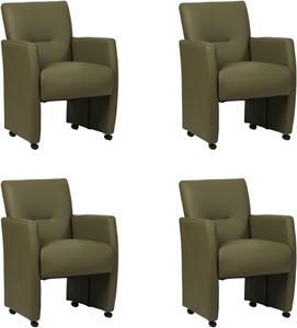 Set van 4 Olijfgroene leren moderne eetkamerfauteuils Pleasure - Toledo Leer Olive (olijfgroen leer)