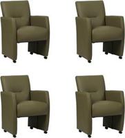 Set van 4 Olijfgroene leren moderne eetkamerfauteuils Pleasure - Toledo Leer Olive (olijfgroen leer) - thumbnail