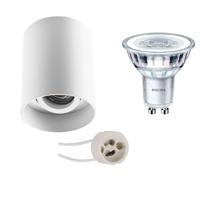 Opbouwspot Set - Pragmi Luxina Pro - GU10 Fitting - Opbouw Rond - Mat Wit - Verdiept - Kantelbaar - Ø90mm - Philips - CorePro 840 36D - 4W - Natuurlijk Wit 4000K - Dimbaar - thumbnail