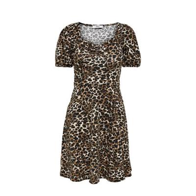 ONLY A-lijn jurk ONLTHEA met panterprint en plooien bruin ONLY A-lijn jurk ONLTHEA met panterprint en plooien bruin