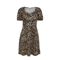ONLY A-lijn jurk ONLTHEA met panterprint en plooien bruin - thumbnail