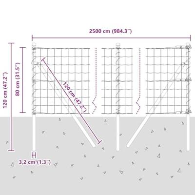 VidaXL Hek met paal grijs 0,8 x 25 m staal