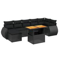 8-delige Loungeset met kussens poly rattan zwart - thumbnail