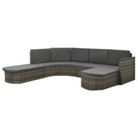 vidaXL 4-delige Loungeset met kussens poly rattan grijs - thumbnail